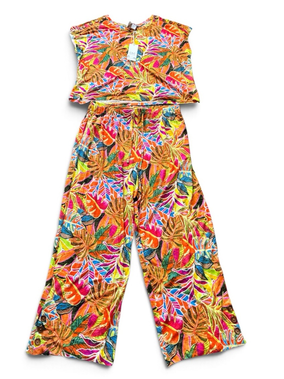 C&C California 100% Linen 2 Piece Wide Leg Pant Set XL